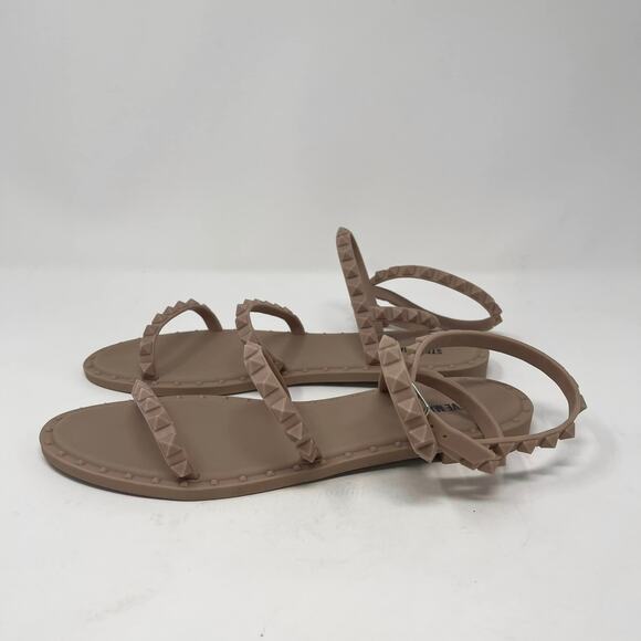 Steve Madden Travel J‎ Sandals Womens 9 Blush/Tan Flat Jelly Stud Ankle Wrap - Picture 4 of 8